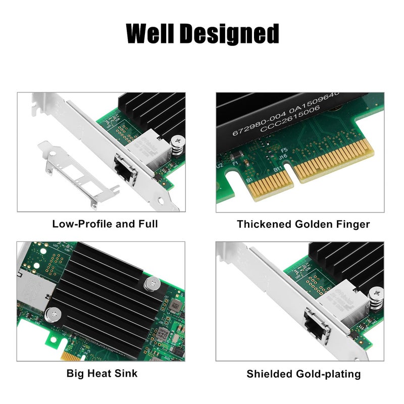 Vogzone 10Gb PCI-E NIC Network Card for Intel X550-T1,2.5GbE/5GbE/10GbE Copper Singe RJ45 Port,with Intel ELX550AT2 Chip,10GbE PCI Express 3.0 X4 Adapter Support Windows/Linux/VMware - Image 4